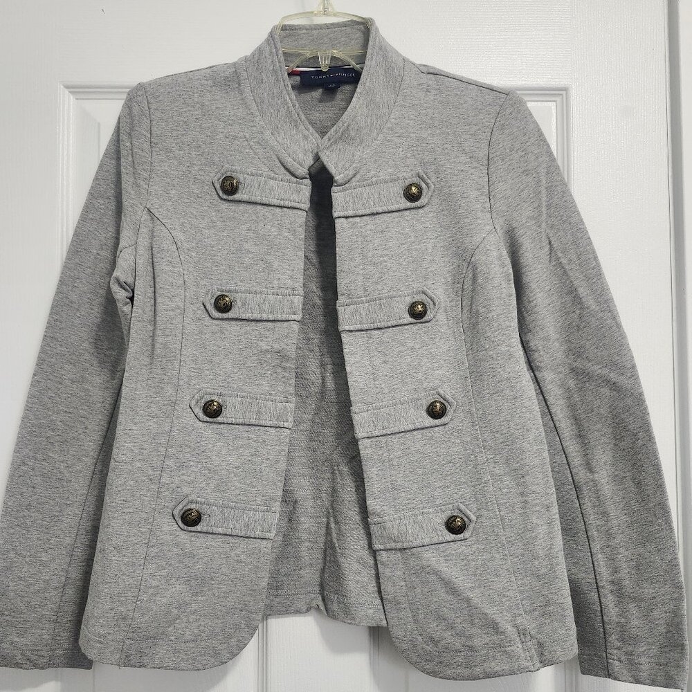 Tommy Hilfiger heather gray admiral military style jacket, size S/P